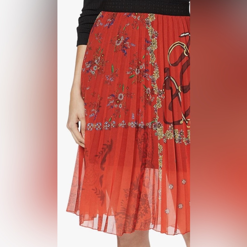 Desigual Andrea Red Midi A-Line Skirt with Pleats - Picture 6 of 7